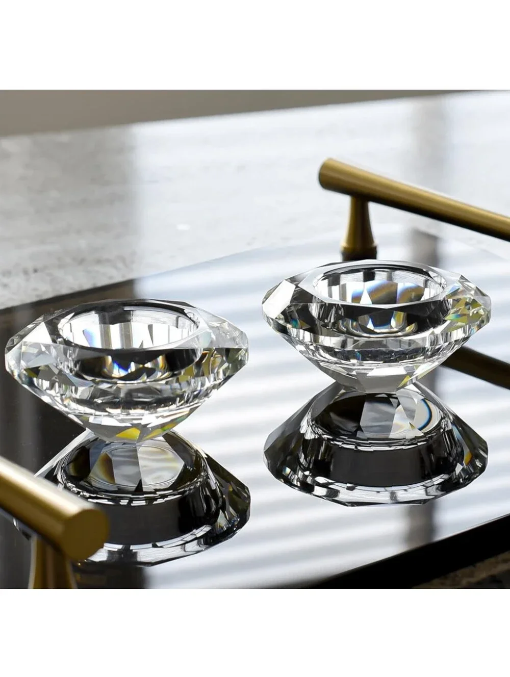 Marvala NWT 2pc Set Crystal Tealight Candles Holders Diamond Shaped